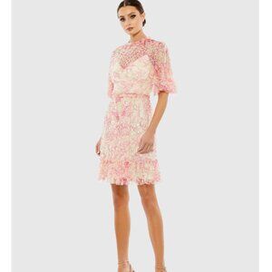 Flounce Sleeve Floral Rose/Cream Embellished Dress Size 6 NWT